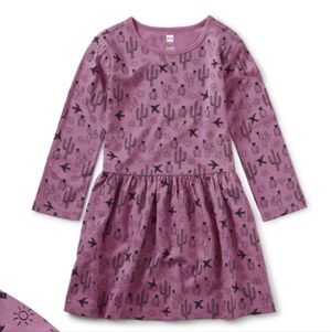 Tea Collection Long Sleeve Twirl Dress Purple Cactus Girls 7 Cotton